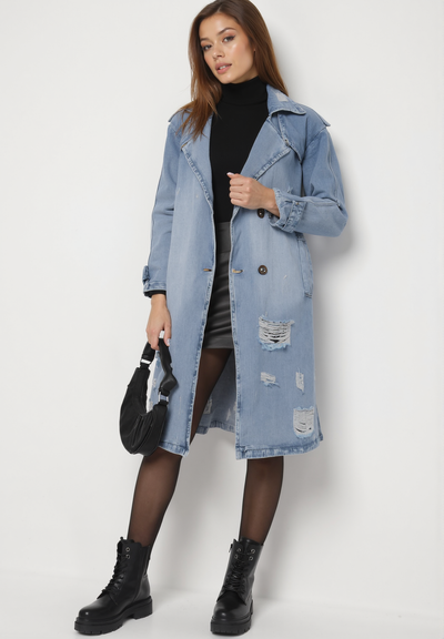 Veste en jean longue avec ceinture à nouer