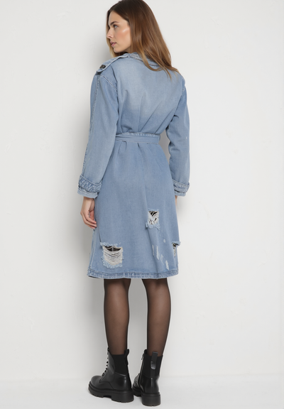 Veste en jean longue avec ceinture à nouer