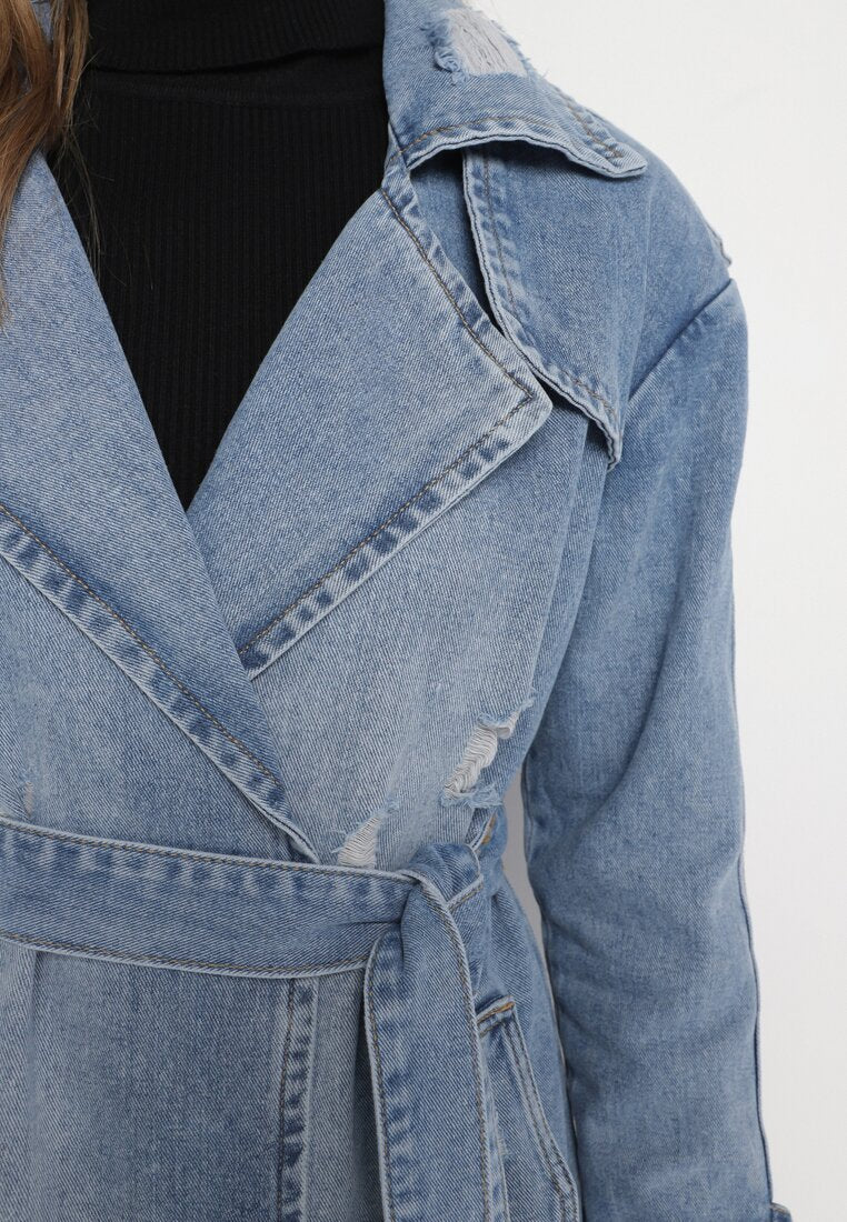 Veste en jean longue avec ceinture à nouer