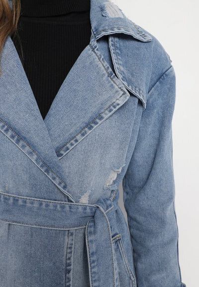 Veste en jean longue avec ceinture à nouer