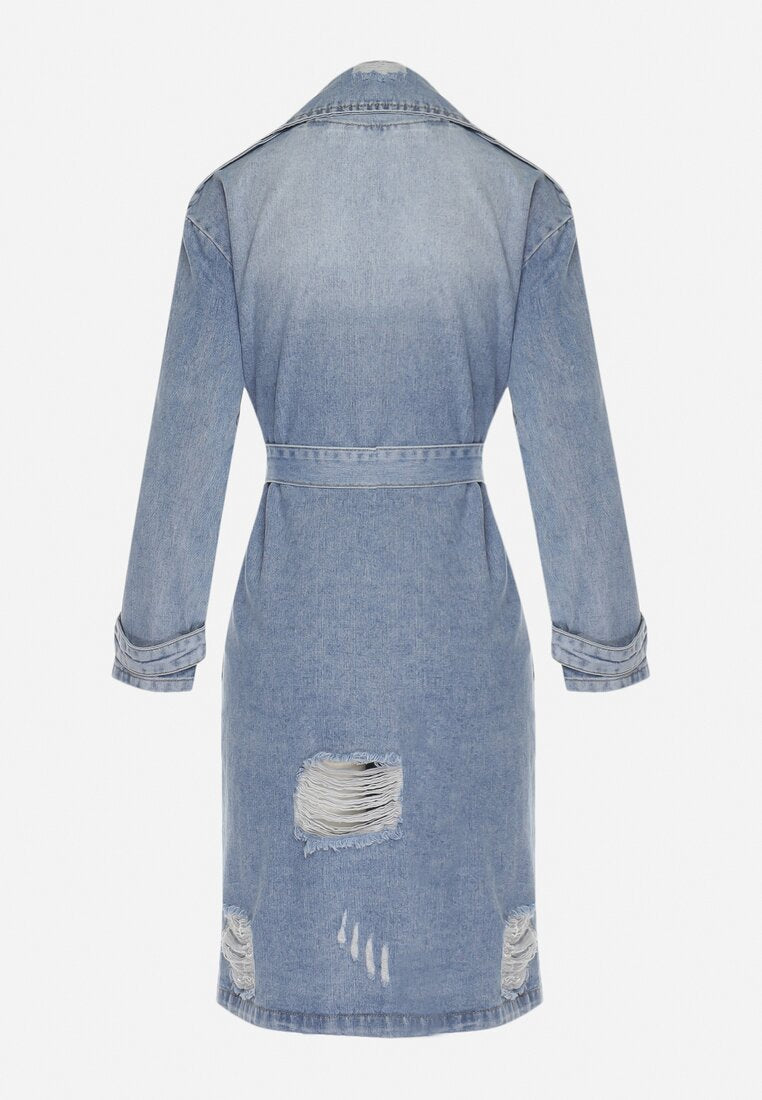 Veste en jean longue avec ceinture à nouer