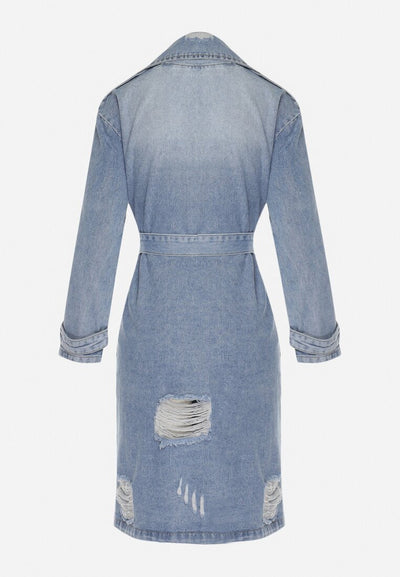 Veste en jean longue avec ceinture à nouer